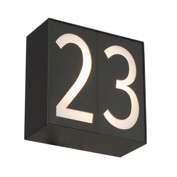 Numero Single Box Number Light With Photocell With Two Number's In Matte Black